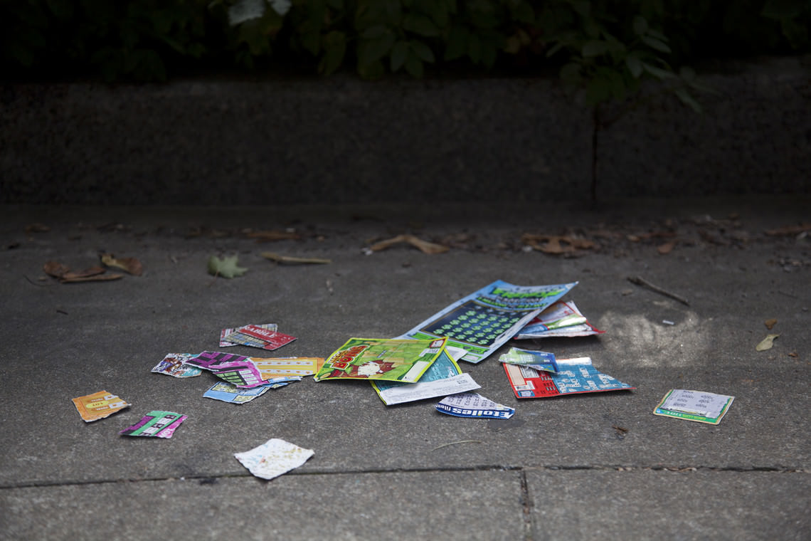  - untitled (torn lottery tickets found by the artist and scattered on the ground here and there)