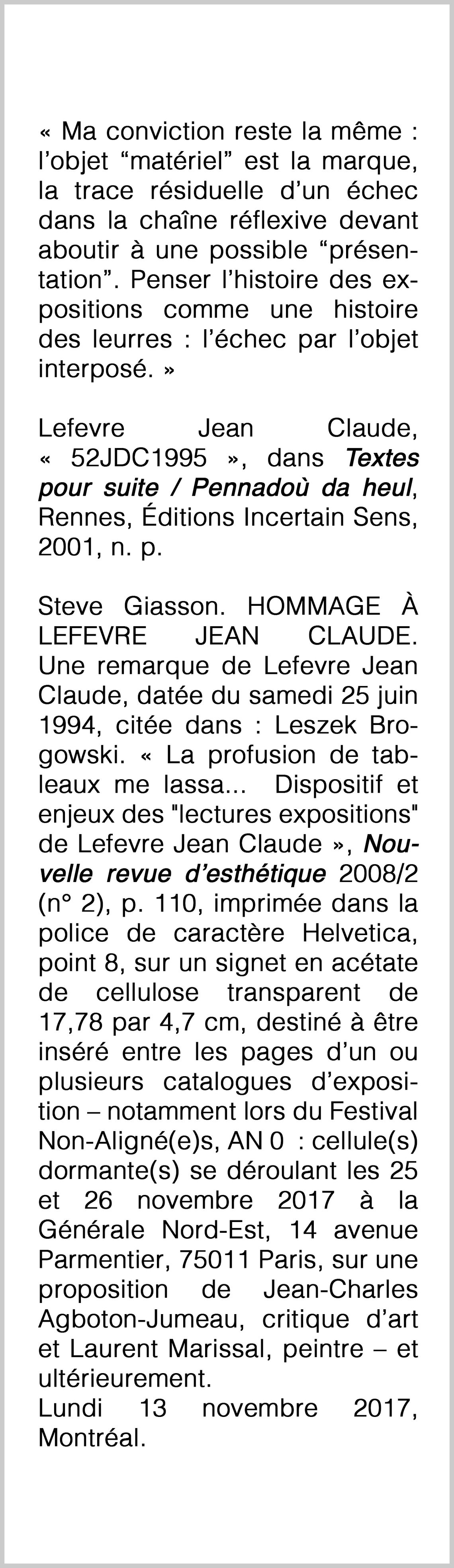  - HOMMAGE À LEFEVRE JEAN CLAUDE (TRIBUTE TO LEFEVRE JEAN CLAUDE)