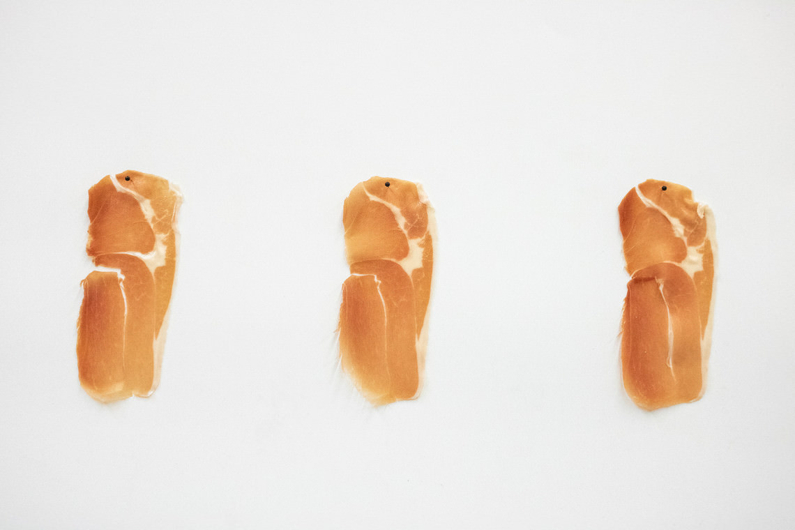  - untitled (prosciutto pinned to the wall slice after slice)