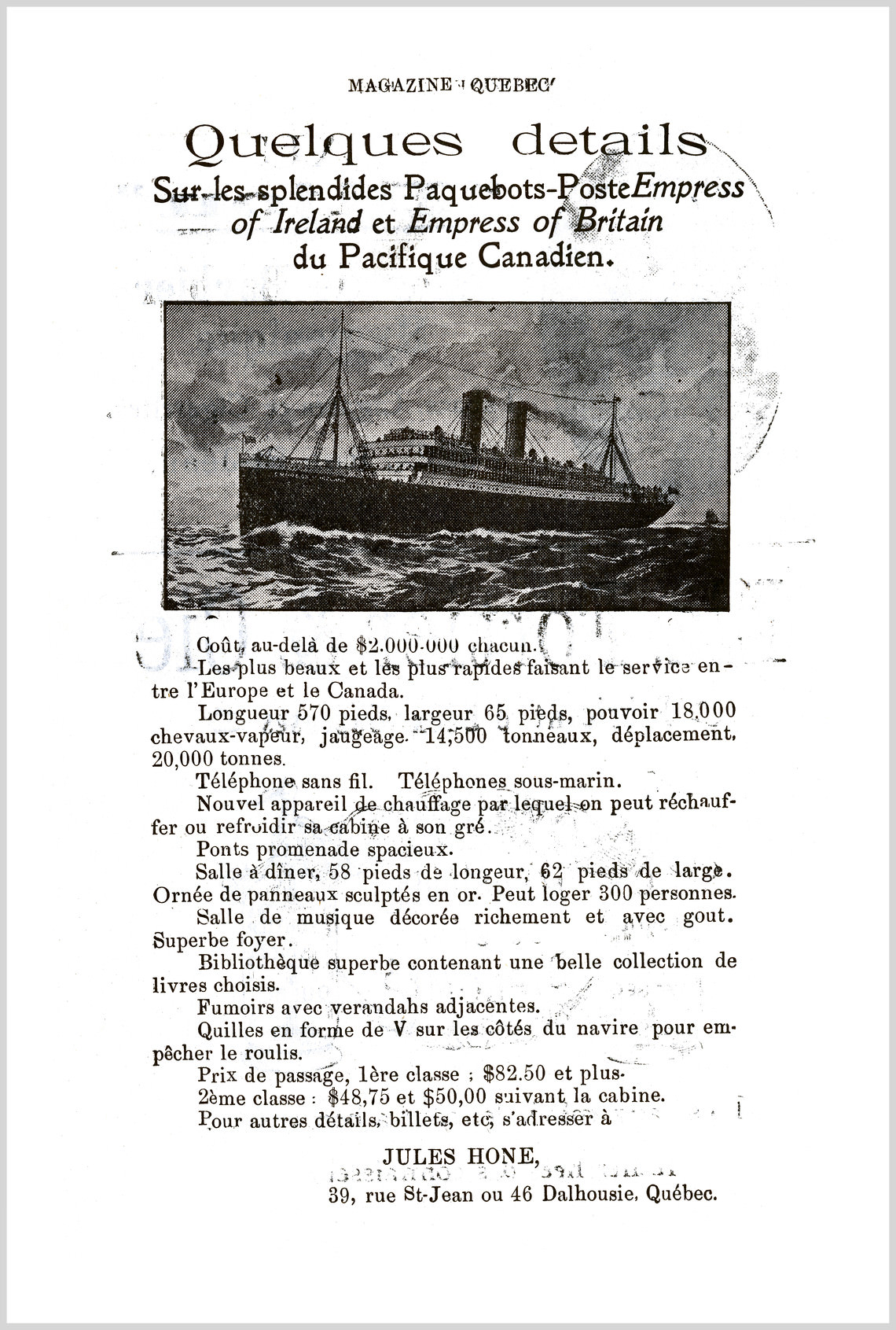  - Publicité No. 3 (Empress of Irland & Empress of Britain)