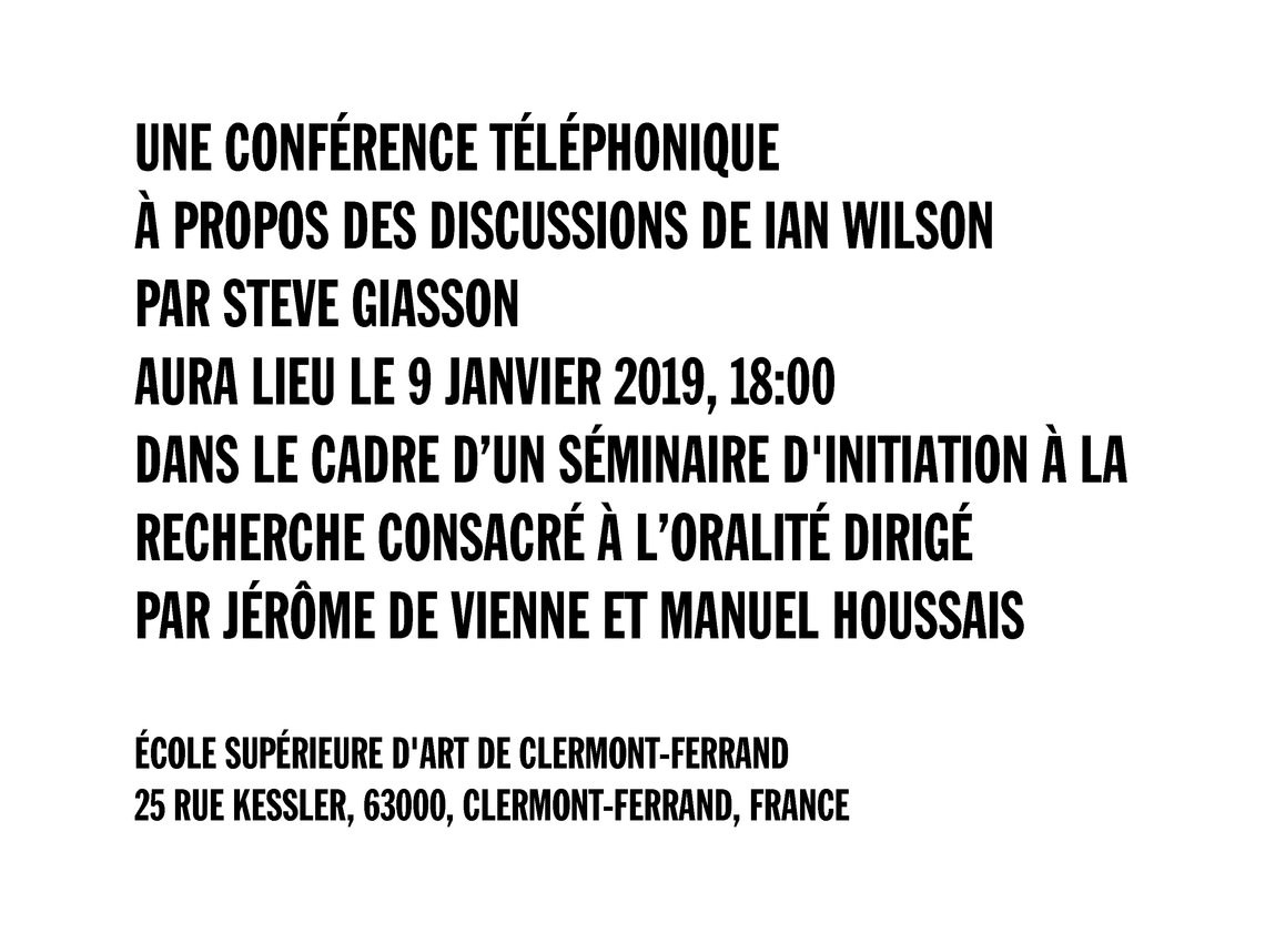  - A TELEPHONE LECTURE ABOUT THE DISCUSSIONS BY IAN WILSON BY STEVE GIASSON