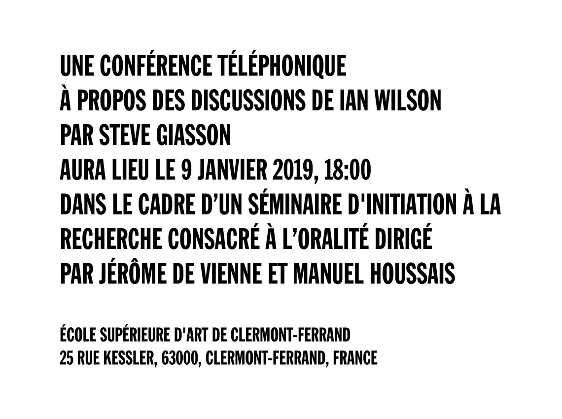  - UNE CONFÉRENCE TÉLÉPHONIQUE  À PROPOS DES DISCUSSIONS DE IAN WILSON PAR STEVE GIASSON